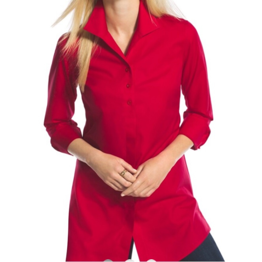Chico’s No Iron Cotton Button Down in Tunic Length